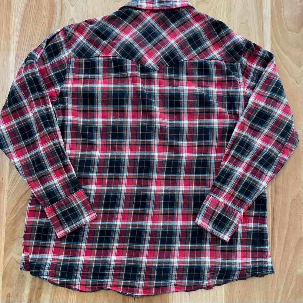 Wrangler XXL Retro Long Sleeve Flannel Western Pearl Snap Plaid Shirt - Picture 3 of 4